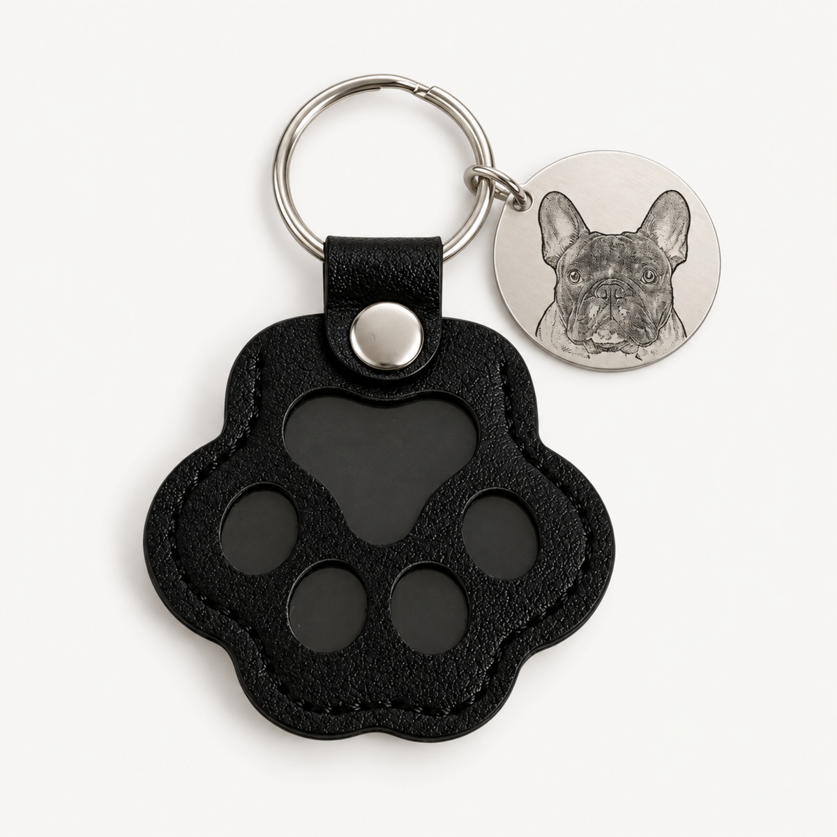 Vegan Leather Keychain with Engraved Pet Charm
