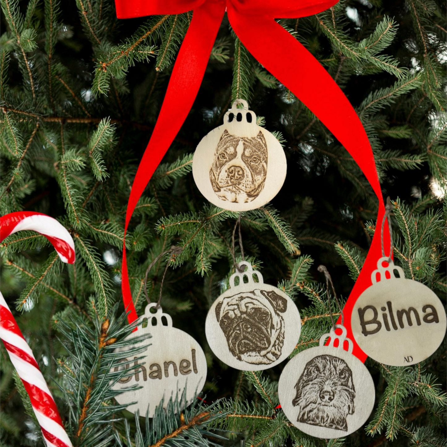 Pack de 3 décorations de Noël avec la tête de votre animal