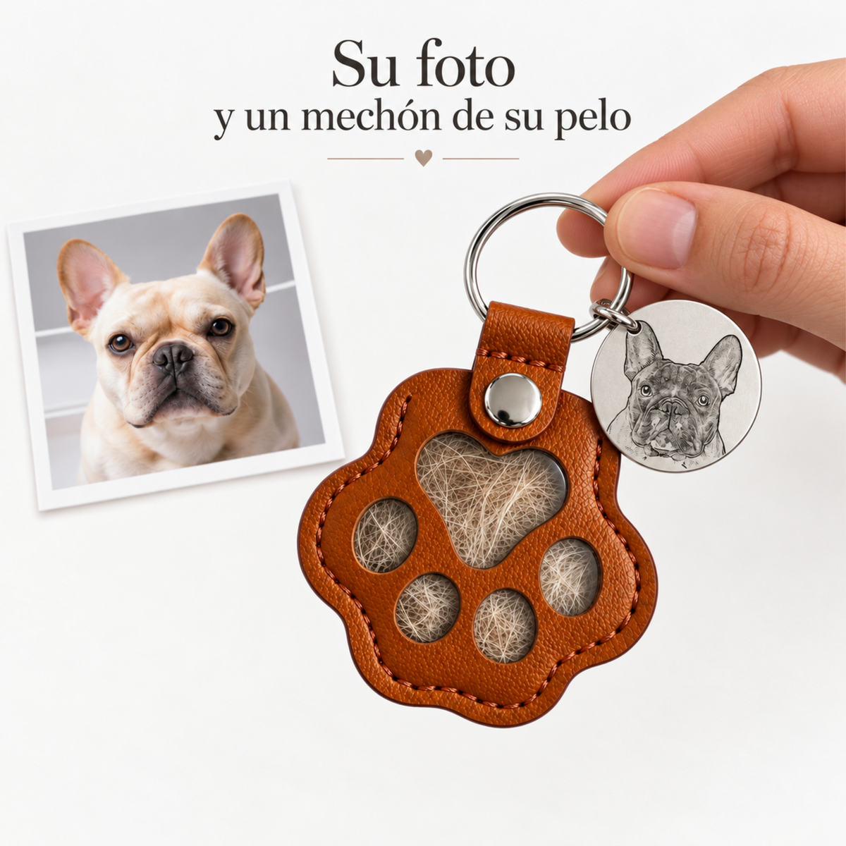 Vegan Leather Keychain with Engraved Pet Charm