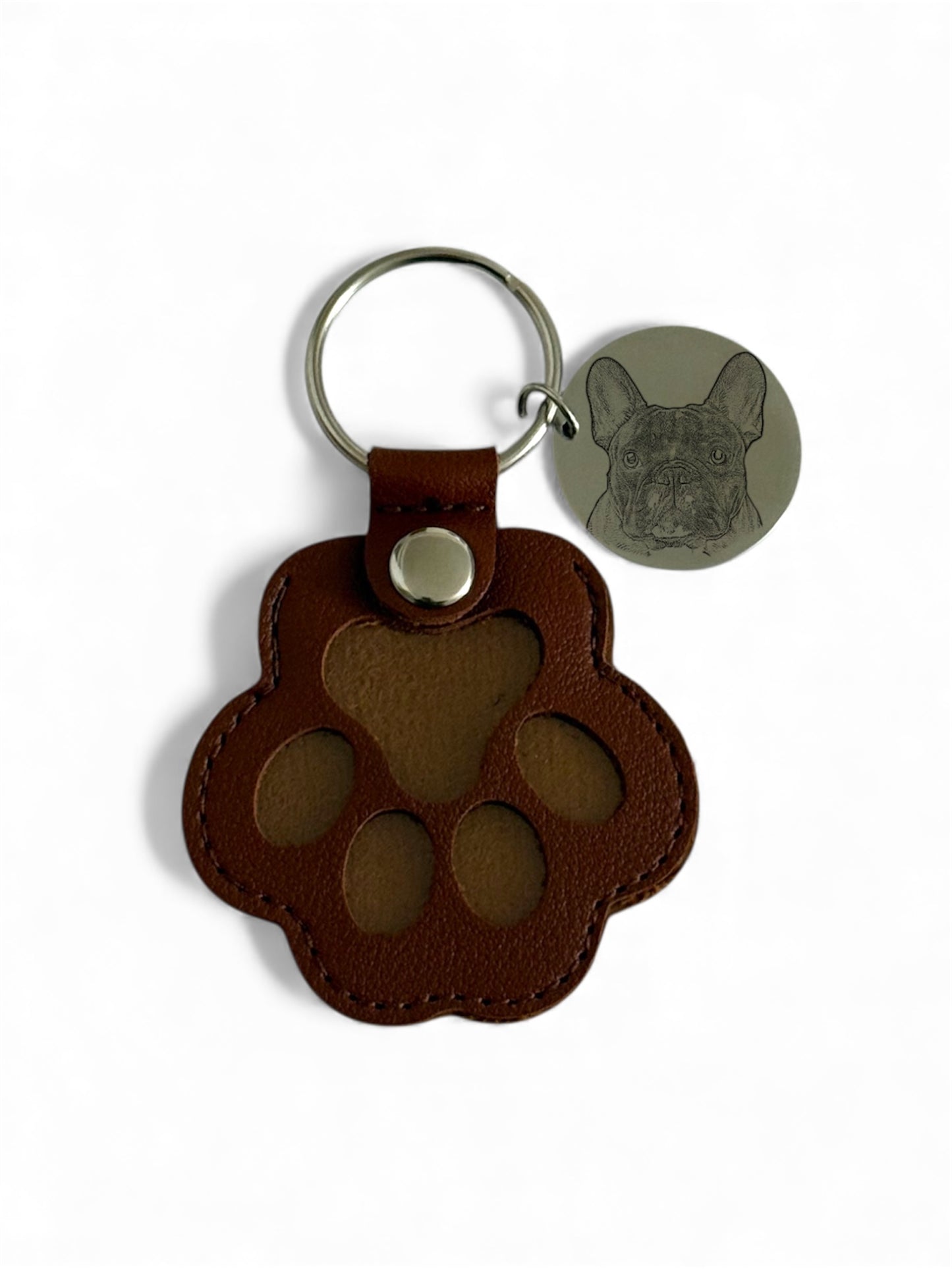 Llavero de Cuero Vegano con dije grabado de mascota