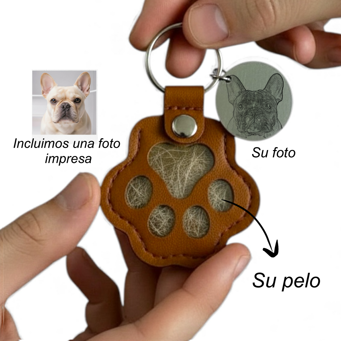 Llavero de Cuero Vegano con dije grabado de mascota