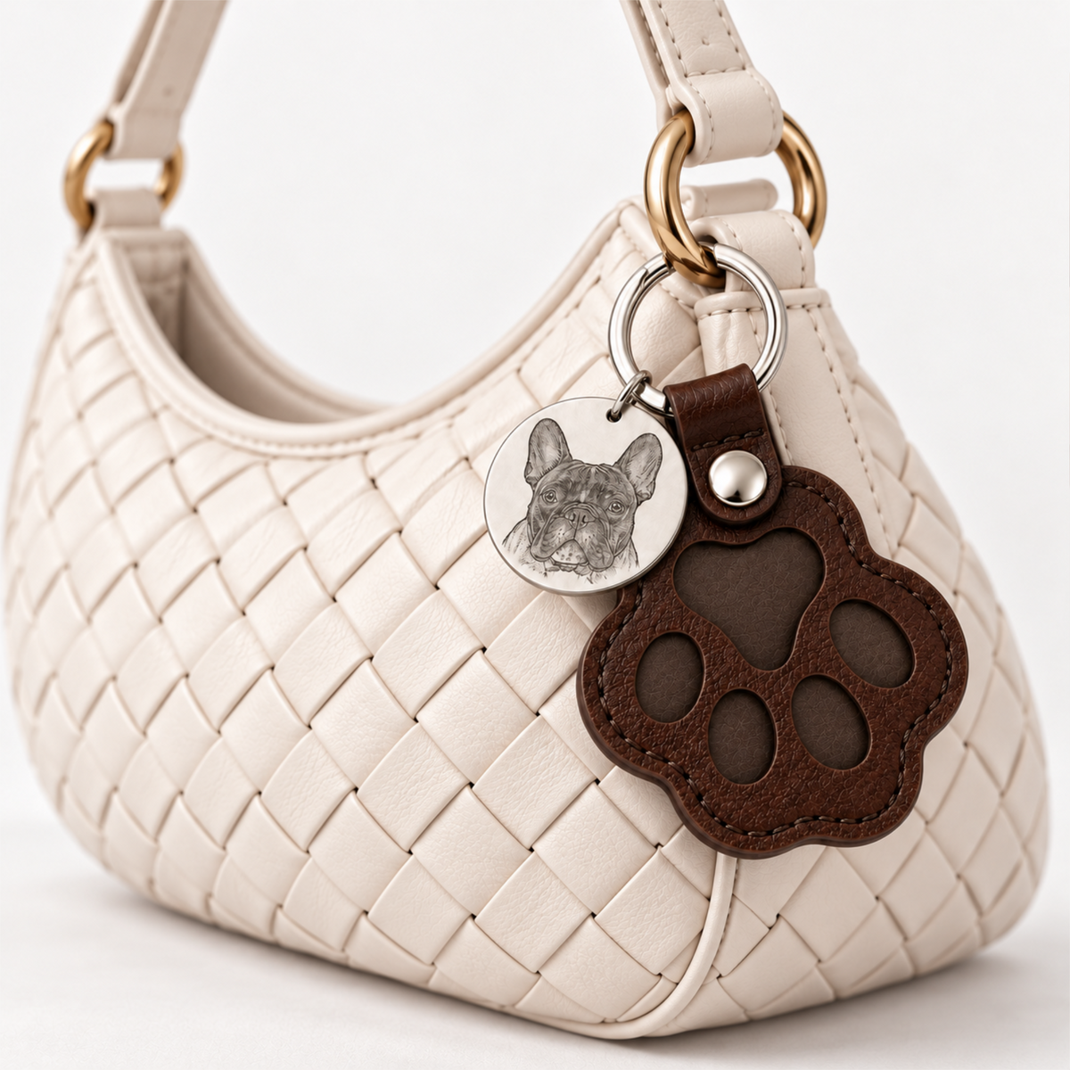 Vegan Leather Keychain with Engraved Pet Charm